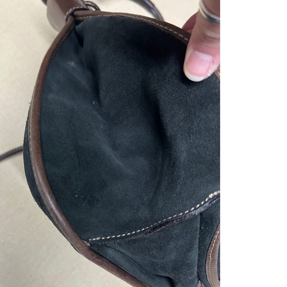 Dooney & Bourke Black Suede Leather Trim Drawstring Bucket Shoulder Bag Vintage - Picture 7 of 14